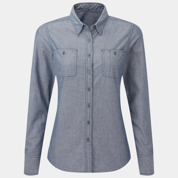 Premier Ladies Organic Fairtrade Long Sleeve Chambray Shirt Thumbnail