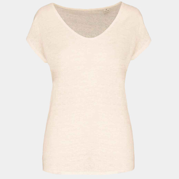 Spasso Ladies V Neck Linen T-Shirt Thumbnail