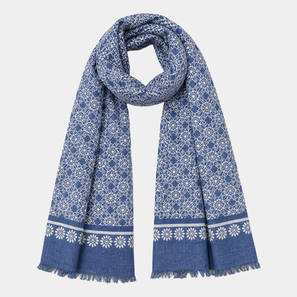 Spasso Blue Floral Mosaic Scarf Thumbnail