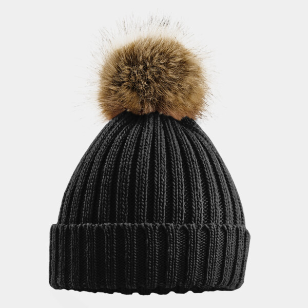 Beechfield Faux Fur Pop Pom Chunky Beanie Thumbnail