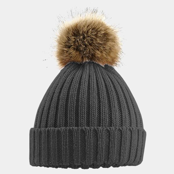 Beechfield Junior Faux Fur Pom Pom Chunky Beanie Thumbnail